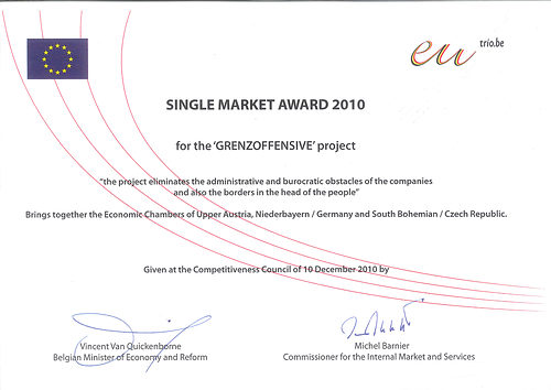 Urkunde Single Market Award