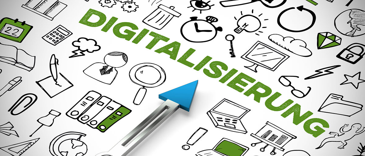 Digitalisierung Konzept mit Kompass und Schriftzug. Digitalisierung Konzept mit Kompass und Schriftzug.
