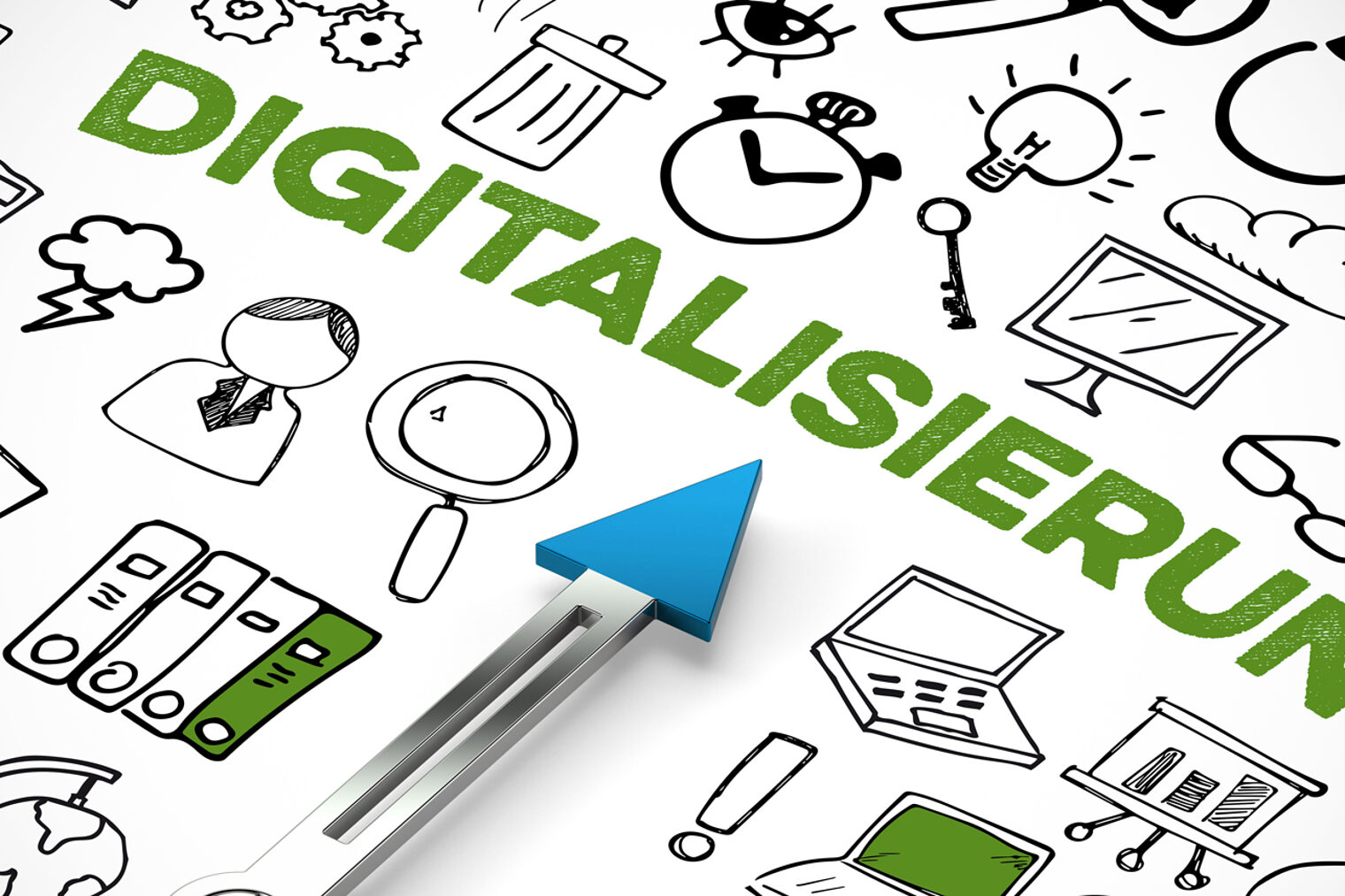 Digitalisierung Konzept mit Kompass und Schriftzug.
