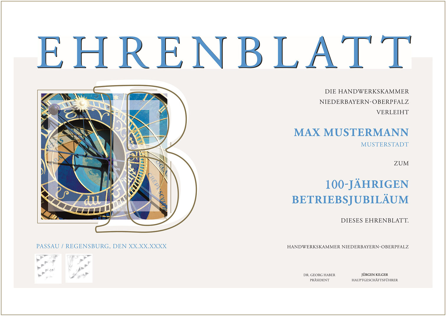 Das Ehrenblatt für Betriebsinhaber in gold.
