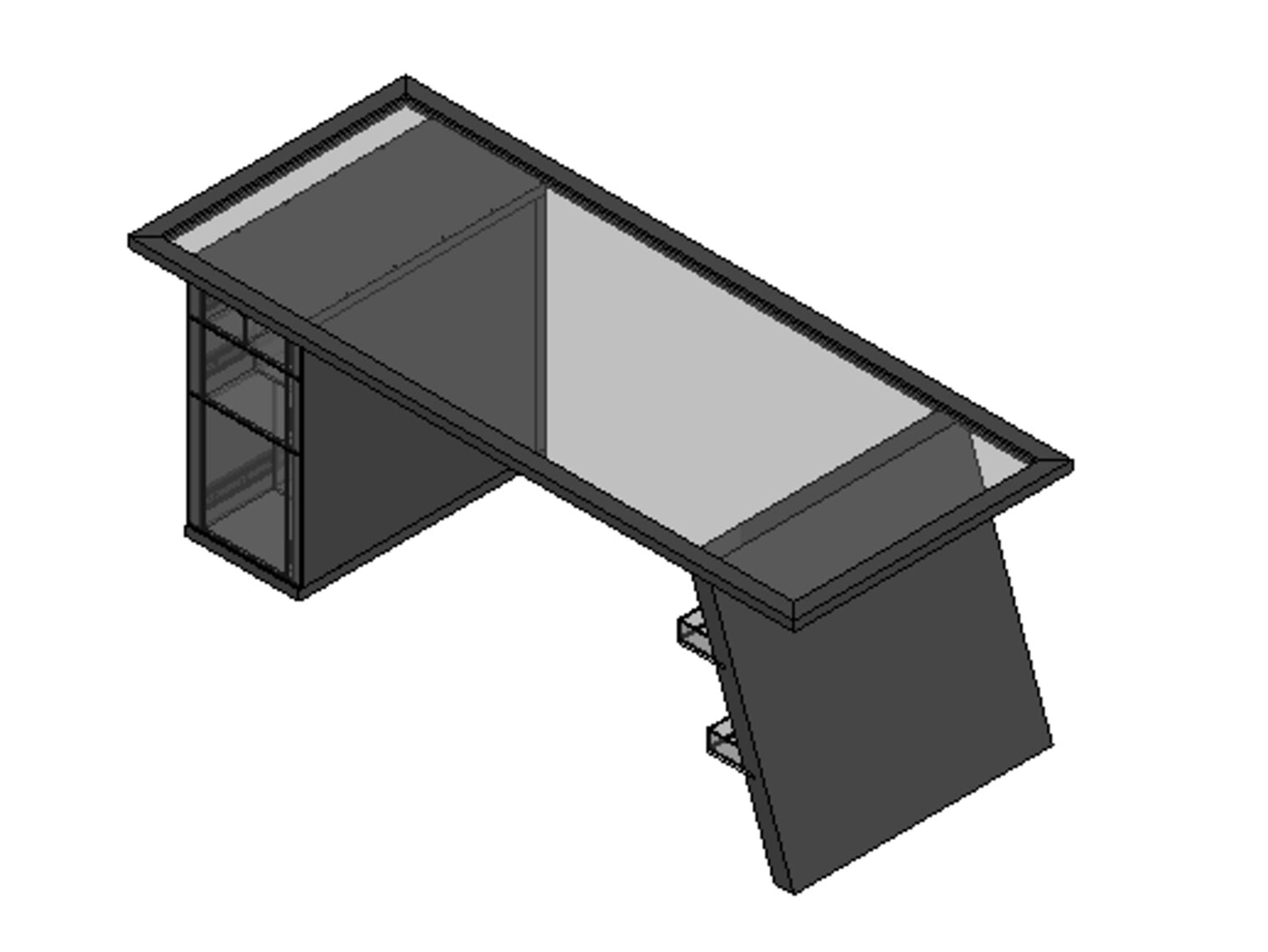 Ein Modell eines Glastisches, der als Schreibtisch dienen soll. 