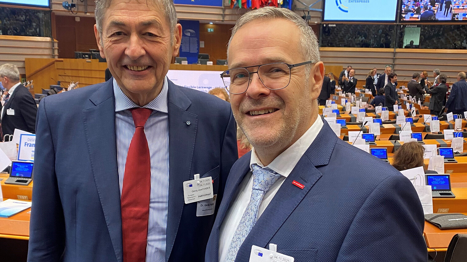 Präsident Dr. Georg Haber mit ZDH-Präsident Jörg Dittrich im Europäischen Parlament in Brüssel.