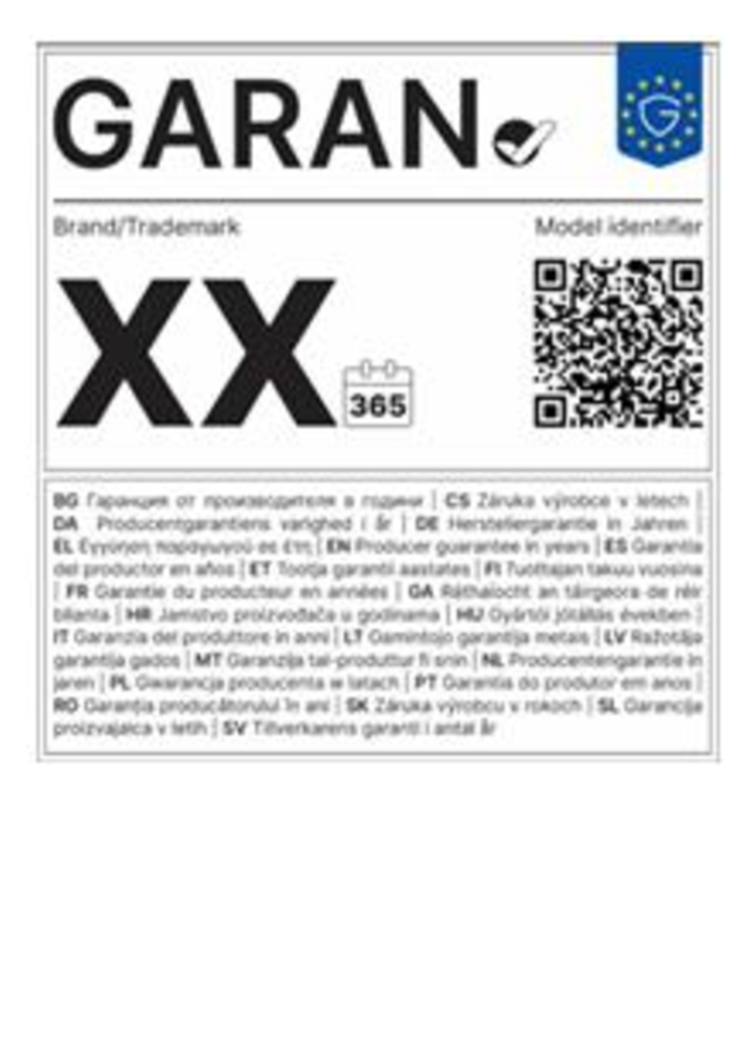 Garantielabel mit QR-Code